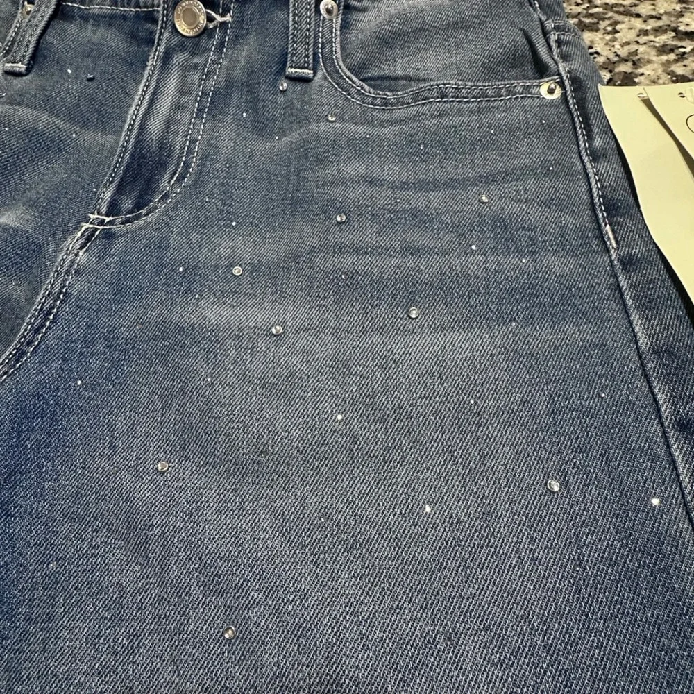 NWT NO‎ BOUNDARIES Womens Rhinestone Bling Wide Leg Jeans Medium Wash Size XS